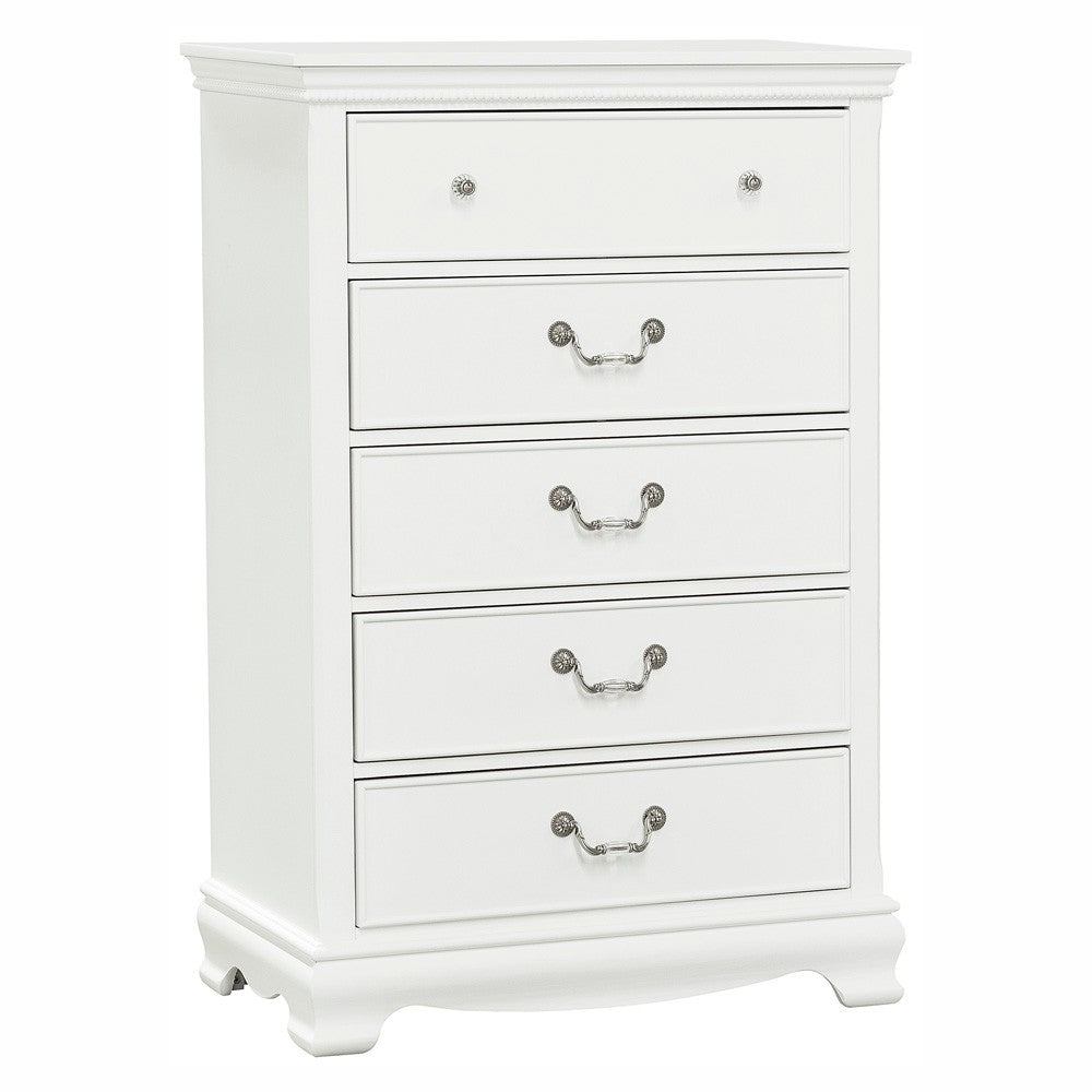 Classic Traditional Style White Finish 1Pc Chest Of 5X Dovetail Drawers Wooden Bedroom Furniture White Bedroom Classic,Traditional Wood