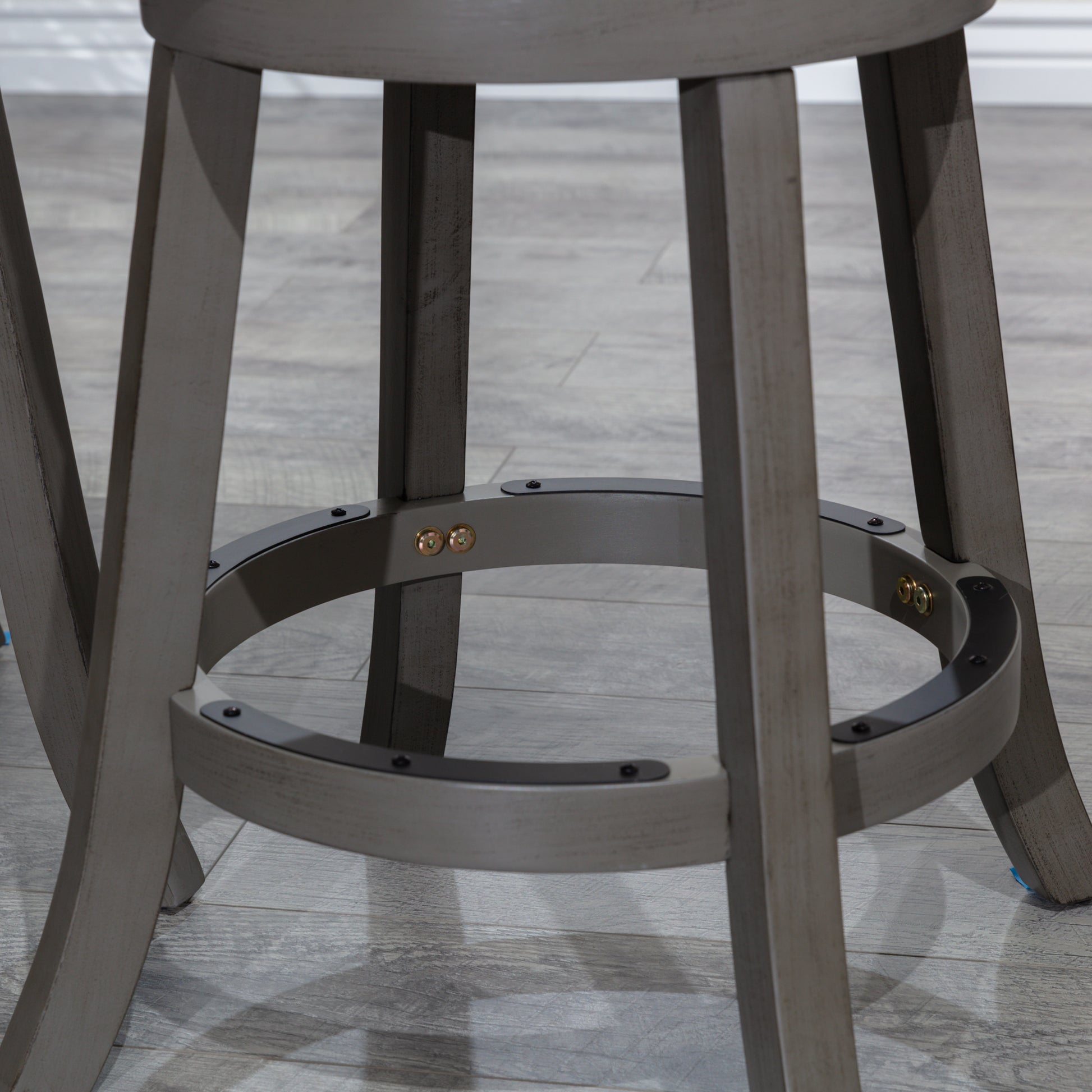 30" Bar Stool, Weathered Gray Finish, French Gray Leather Seat Gray Bonded Leather