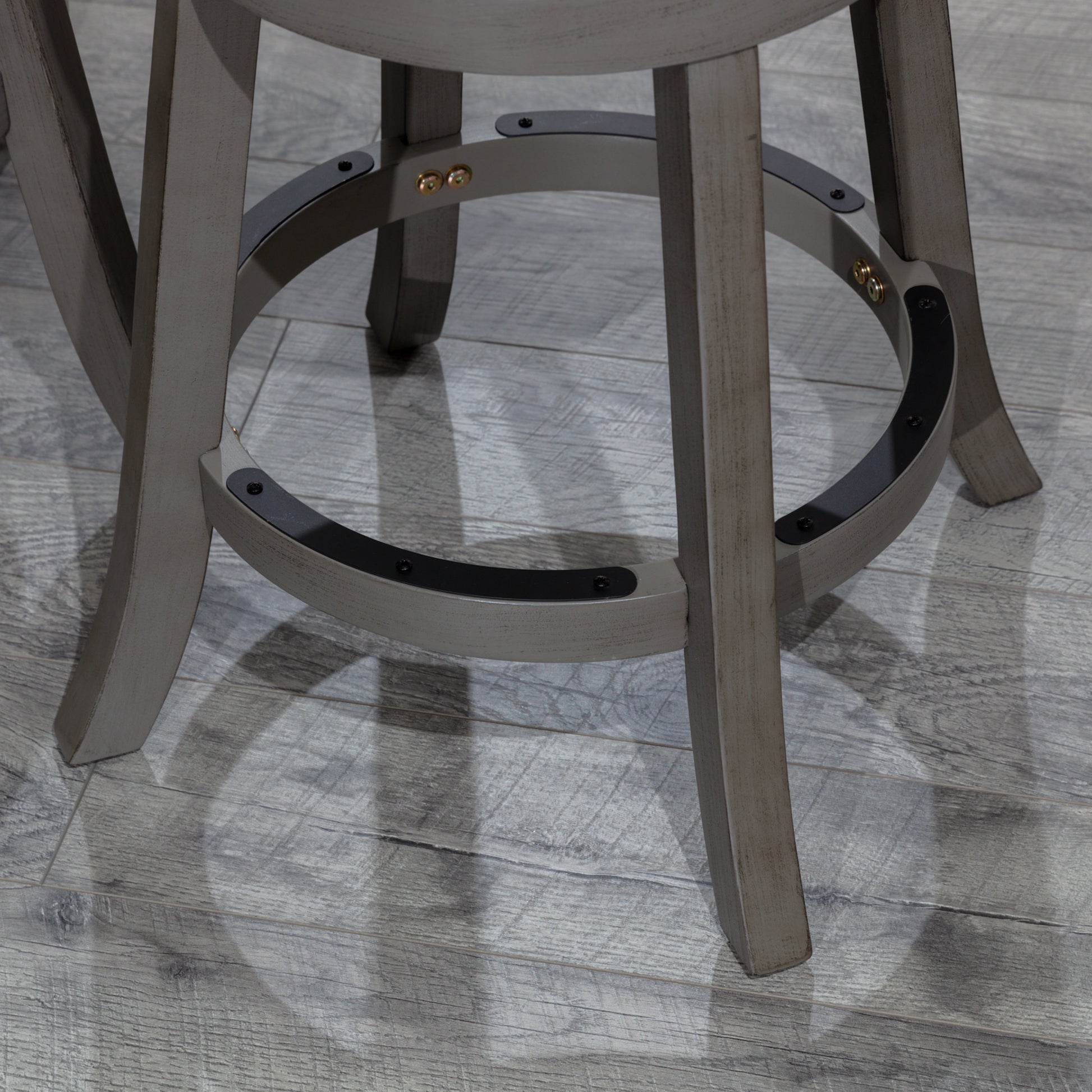 30" Bar Stool, Weathered Gray Finish, French Gray Leather Seat Gray Bonded Leather