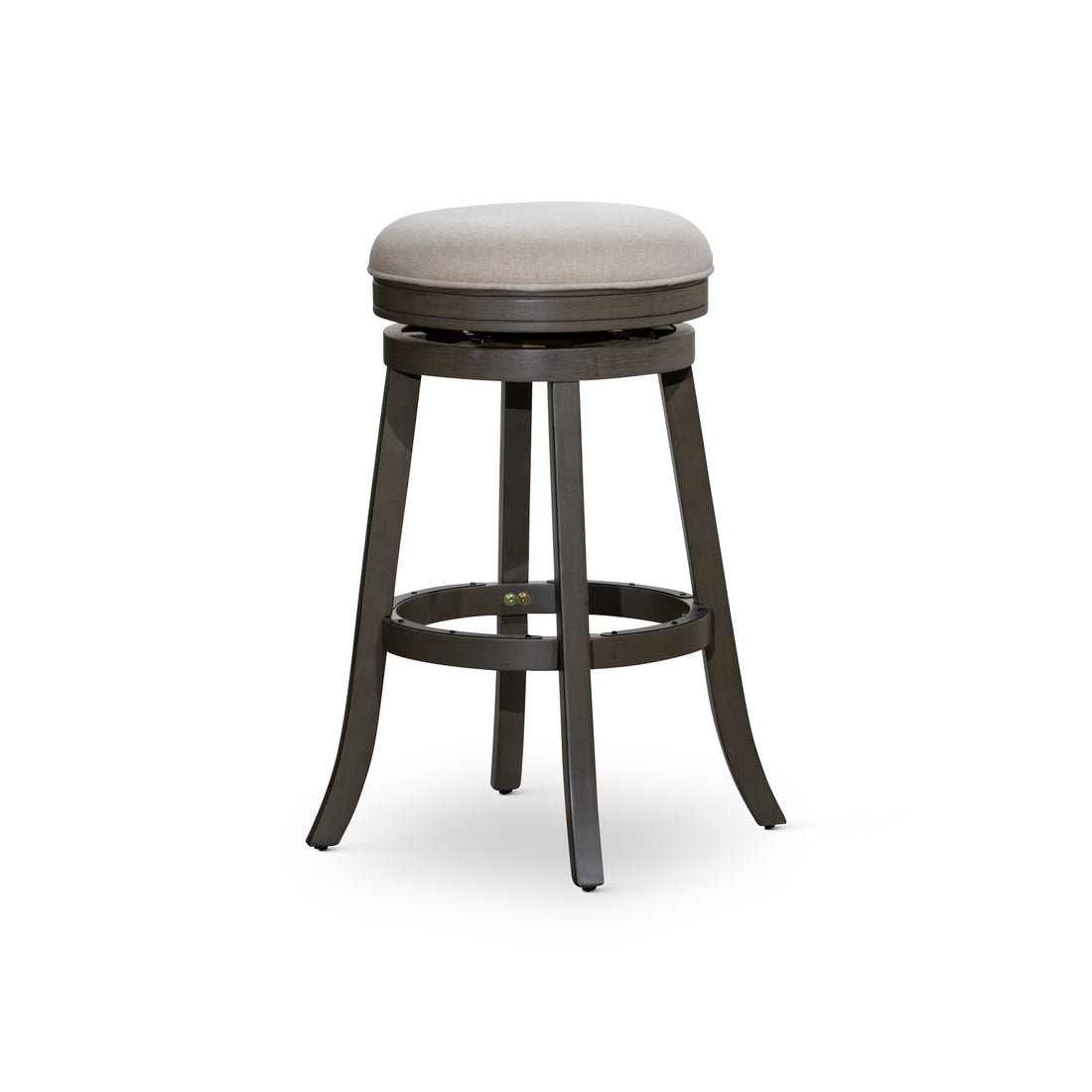 30" Bar Stool, Weathered Gray Finish, Beige Fabric Seat Gray Fabric