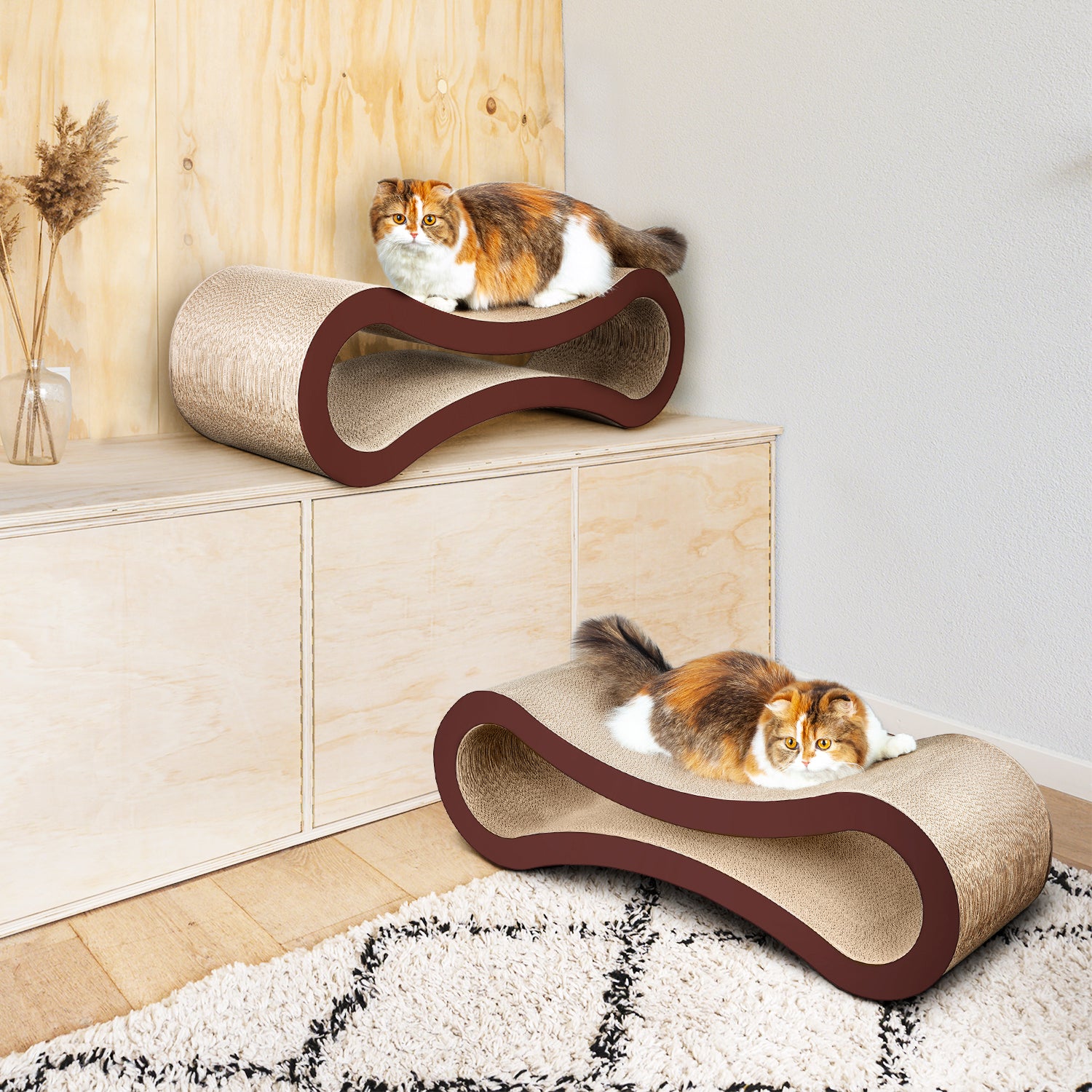 Fluffydream Cat Scratcher Cardboard, Scratching Pad House Bed Furniture Protector, Infinity Shape, Curved Brown Solid Wood