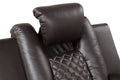 Benz Led & Power Reclining Sofa Made With Faux Leather In Brown Brown Faux Leather Metal Primary Living Space Medium Soft Cushion Back Heavy Duty Contemporary,Modern Solid Wood Mdf Faux Leather 3 Seat