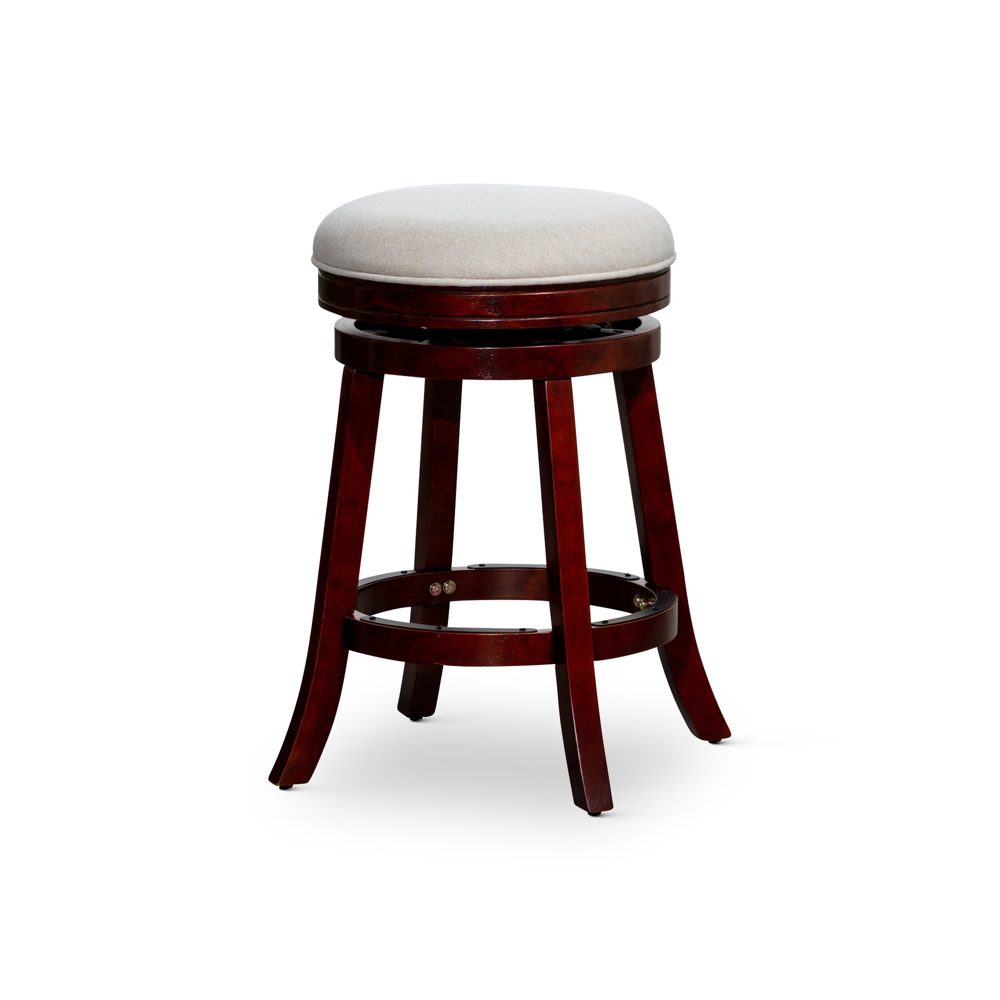 24" Counter Stool, Cherry Finish, Beige Fabric Seat Cherry Fabric