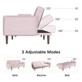 Convertible Sofa Bed With Wood Legs In Velvet Pink Pink Foam Velvet