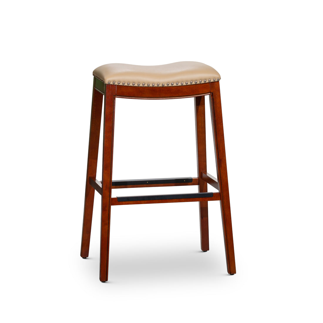 30" Bar Stool, Cherry Finish, Bone Leather Seat Cherry Bonded Leather