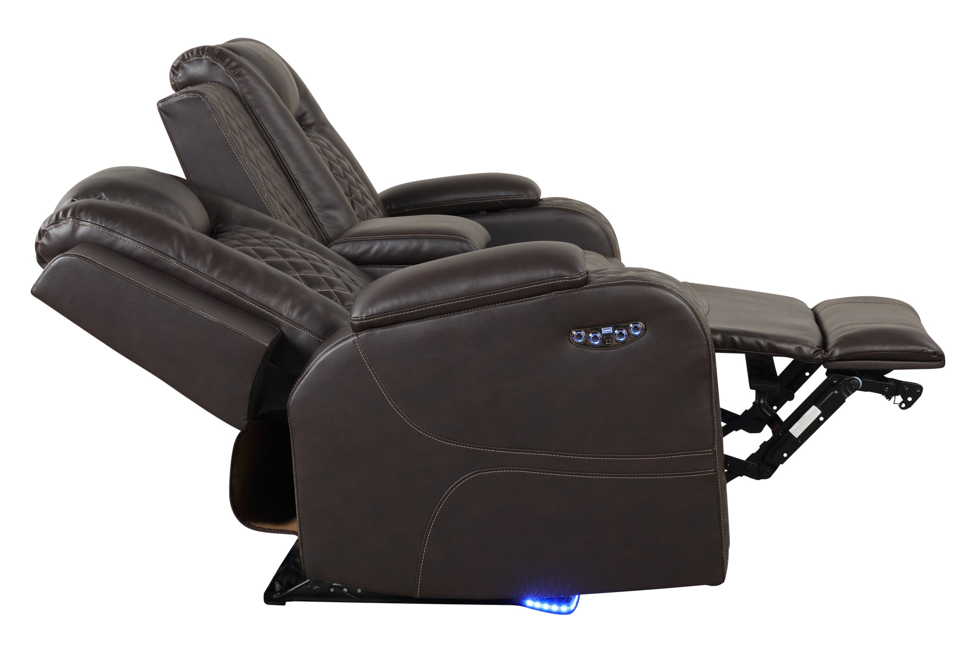 Benz Led & Power Recliner 3 Pc Made With Faux Leather In Brown Brown Faux Leather Metal Primary Living Space Medium Soft Cushion Back Heavy Duty Contemporary,Modern Solid Wood Mdf Faux Leather 6 Seat