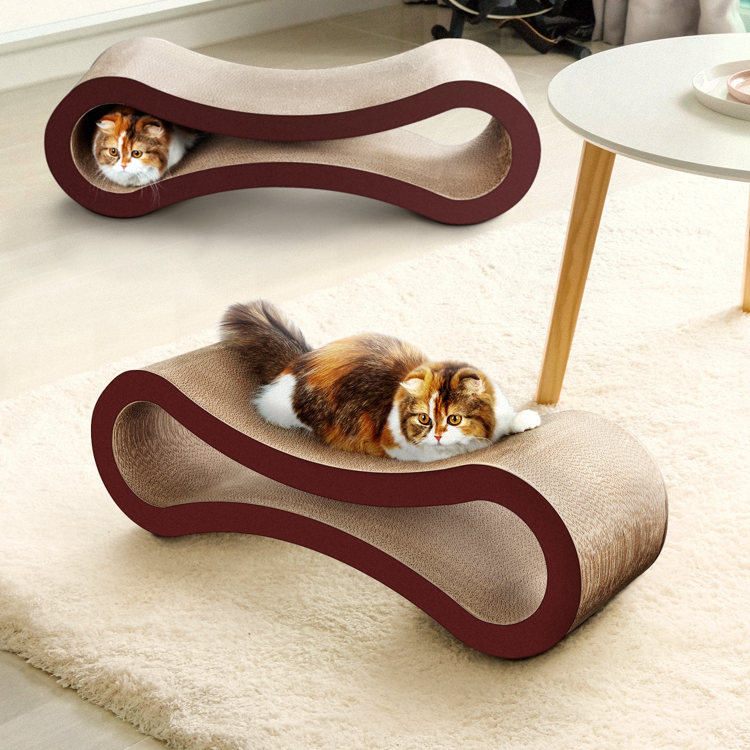 Fluffydream Cat Scratcher Cardboard, Scratching Pad House Bed Furniture Protector, Infinity Shape, Curved Brown Solid Wood