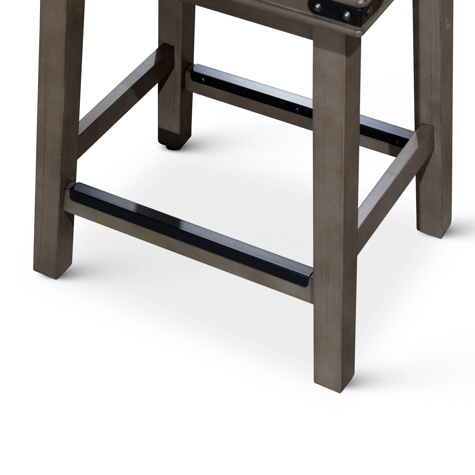 30" Bar Stool, Weathered Gray Finish, Black Leather Seat Gray Bonded Leather