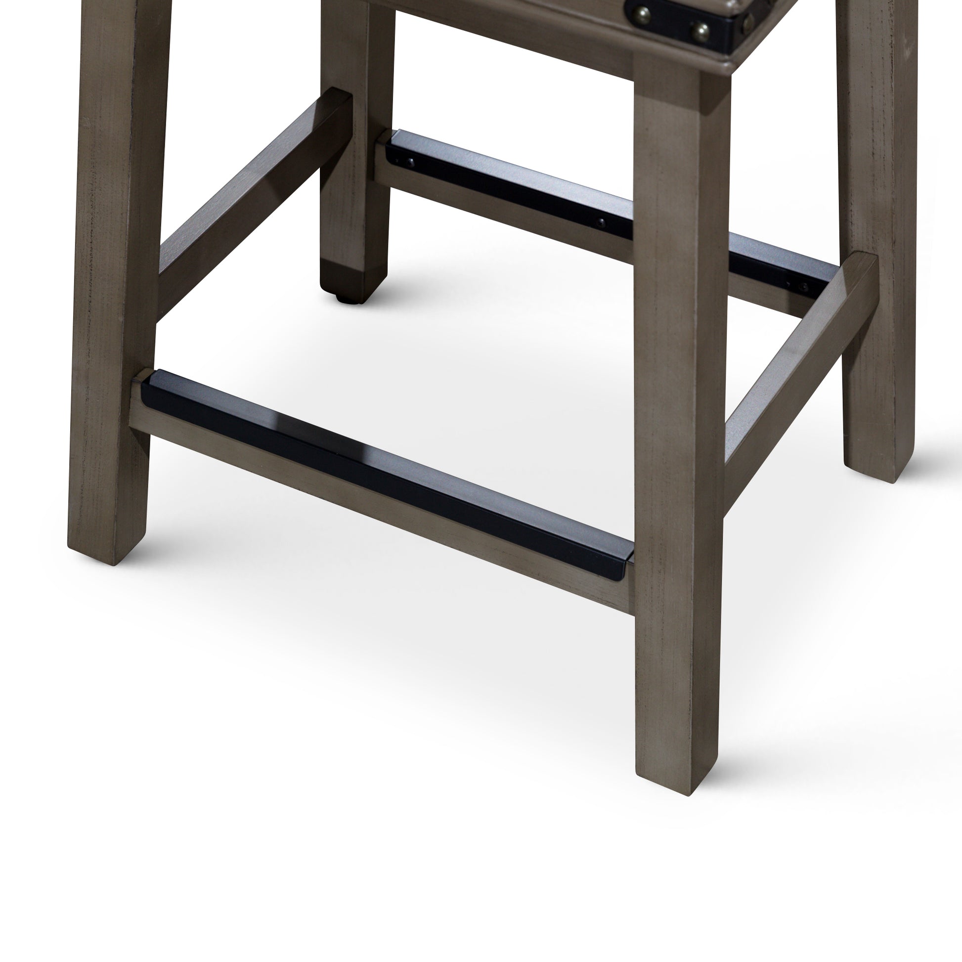 24" Counter Stool, Weathered Gray Finish, French Gray Leather Seat Gray Bonded Leather