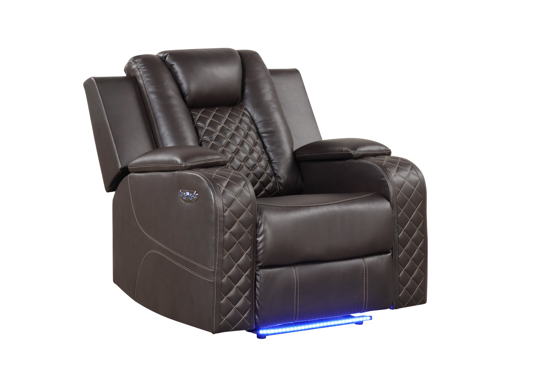 Benz Led & Power Recliner 3 Pc Made With Faux Leather In Brown Brown Faux Leather Metal Primary Living Space Medium Soft Cushion Back Heavy Duty Contemporary,Modern Solid Wood Mdf Faux Leather 6 Seat