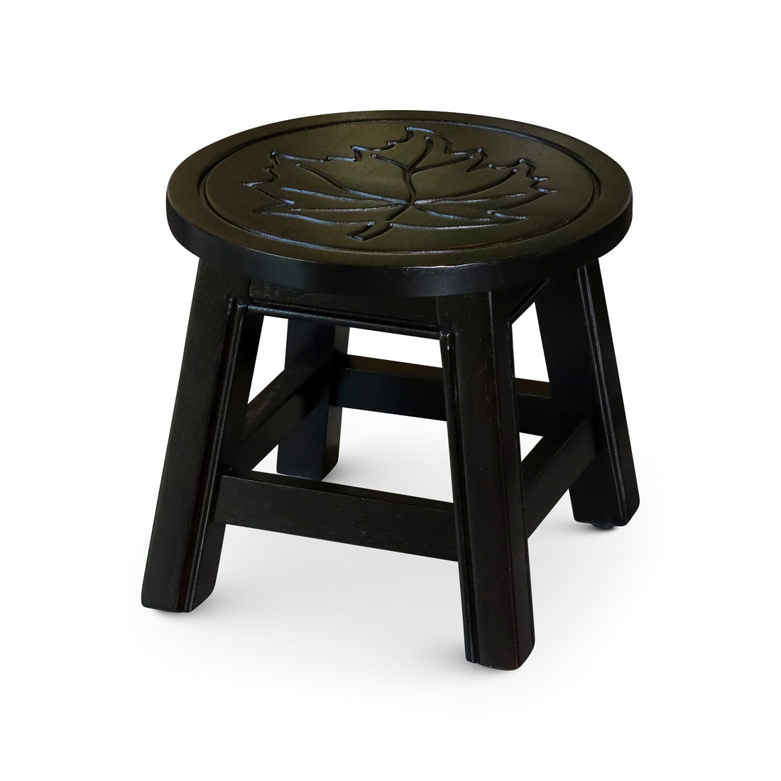 Carved Wooden Step Stool, Maple Leaf, Espresso Espresso Rubber Wood