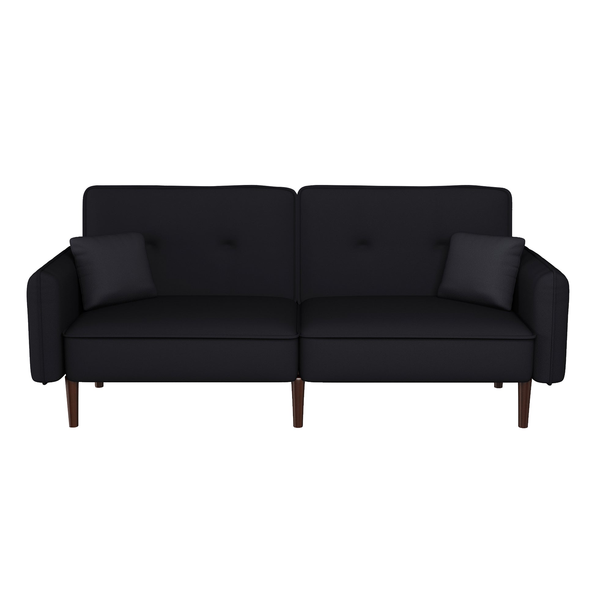 Convertible Sofa Bed With Wood Legs In Cotton Linen Fabric Black Black Foam Fabric
