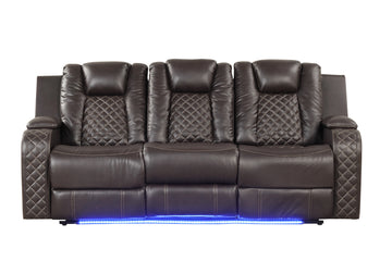 Benz Led & Power Reclining Sofa Made With Faux Leather In Brown Brown Faux Leather Metal Primary Living Space Medium Soft Cushion Back Heavy Duty Contemporary,Modern Solid Wood Mdf Faux Leather 3 Seat