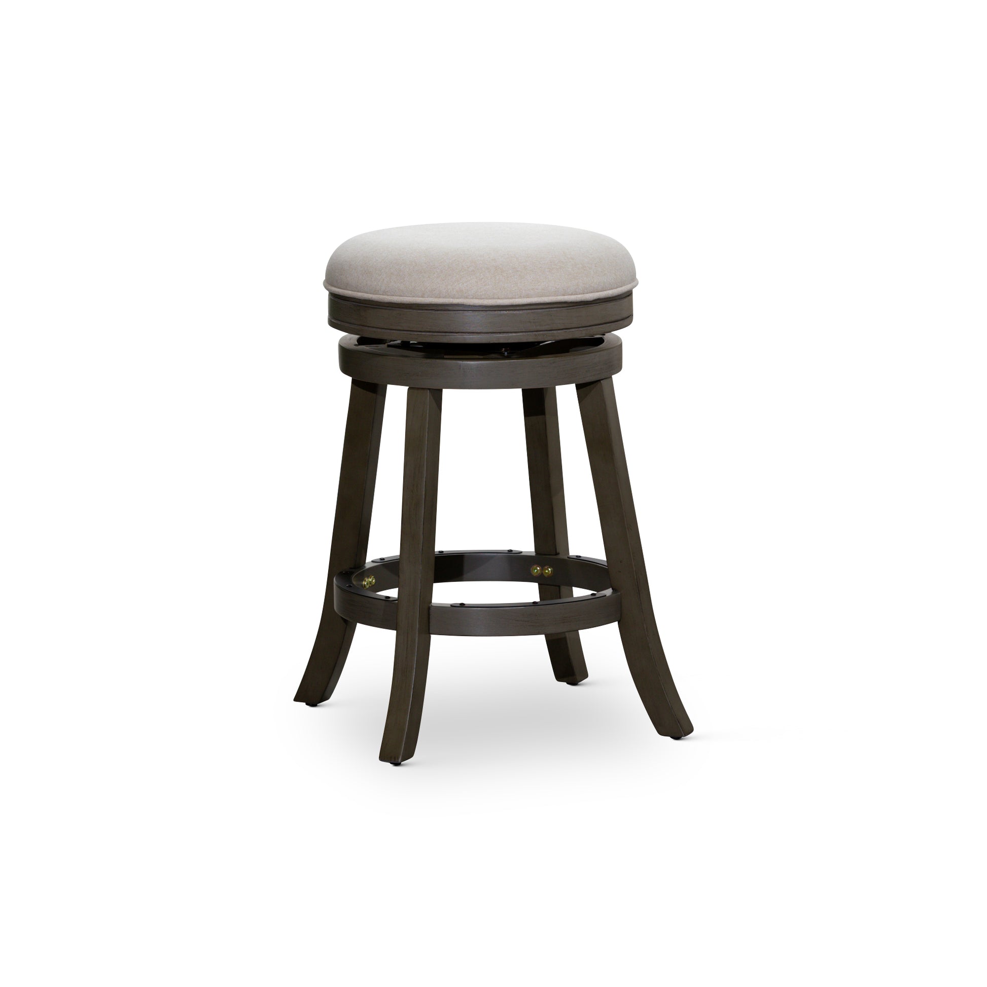 24" Counter Stool, Weathered Gray Finish, Charcoal Fabric Seat Gray Fabric