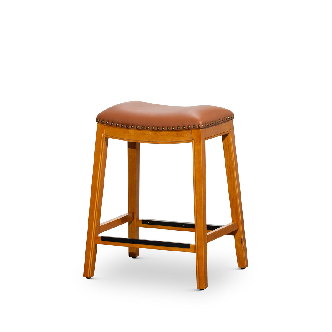 24" Counter Stool, Natural Finish, Saddle Leather Seat Natural Bonded Leather