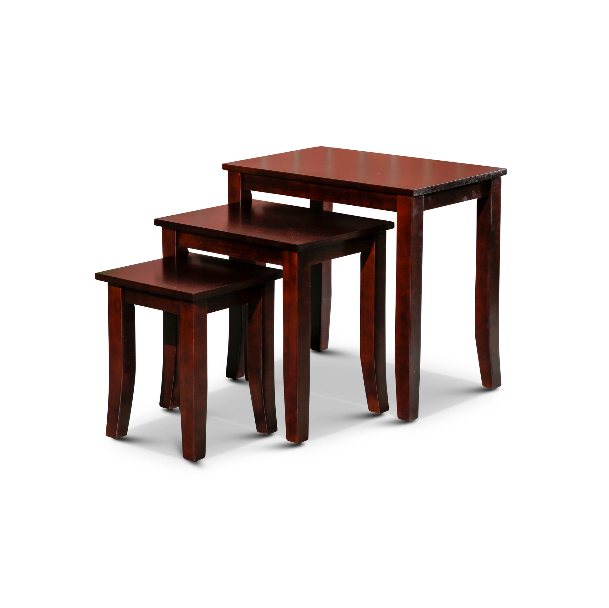 3 Piece Nesting Table Set, Dark Brown Dark Brown Rubber Wood