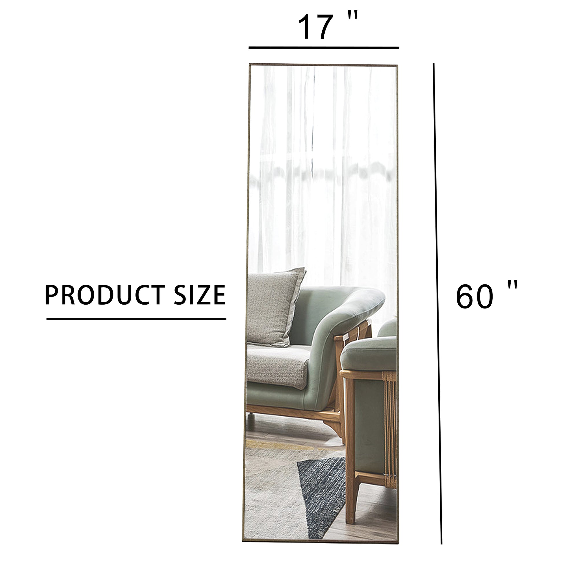 4 Rd Generation Gray Solid Wood Frame Full Length Mirror, Dressing Mirror, Bedroom Porch, Decorative Mirror, Clothing Store, Floor Standing Large Mirror, Wall Mounted.60"*17" Gray Glass