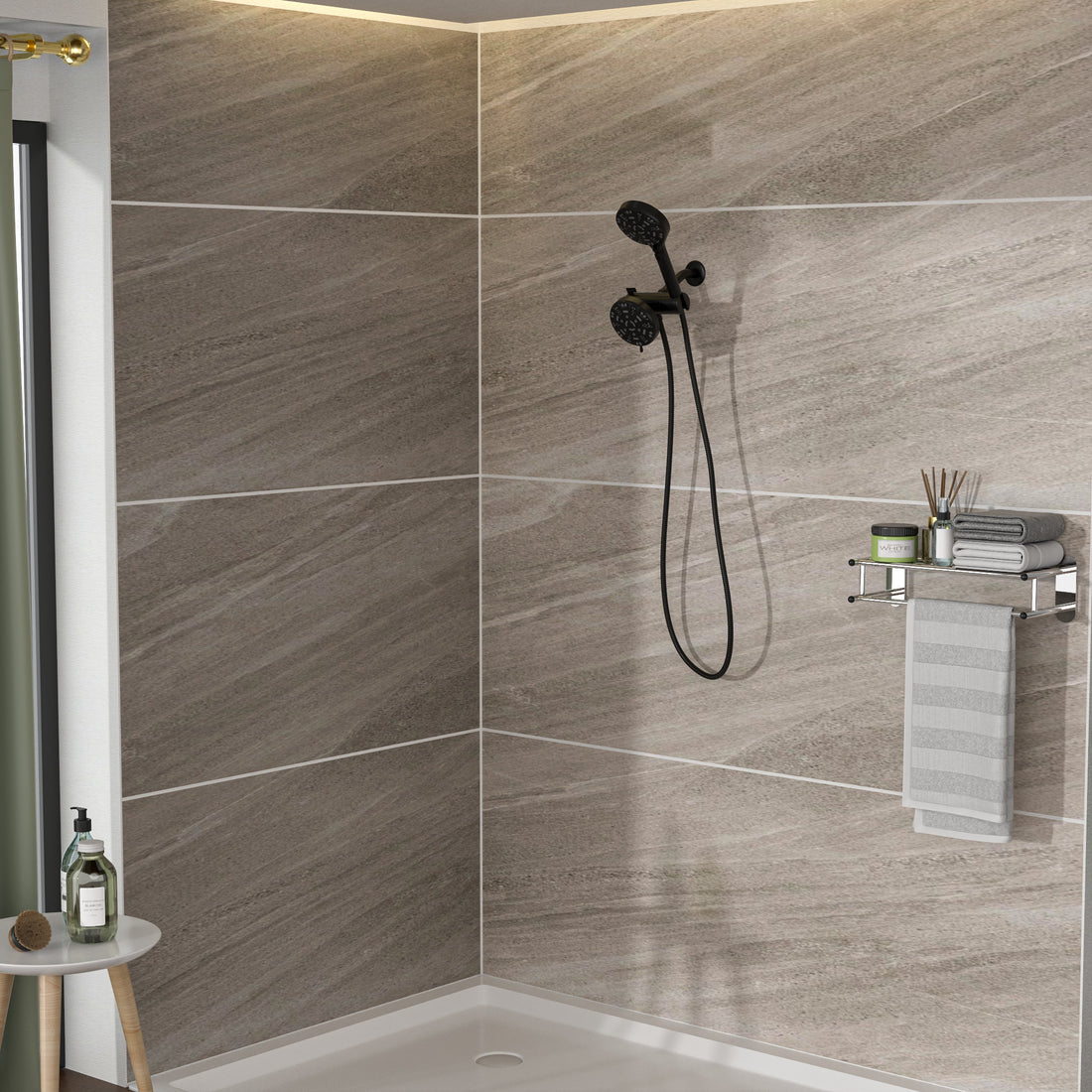 Multi Function Dual Shower Head Shower System With 4.7" Rain Showerhead, 8 Function Hand Shower, Matte Black Matte Black Plastic