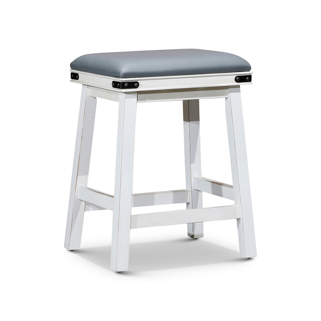 24" Counter Stool, Antique White, Gray Leather Seat Antique White Bonded Leather
