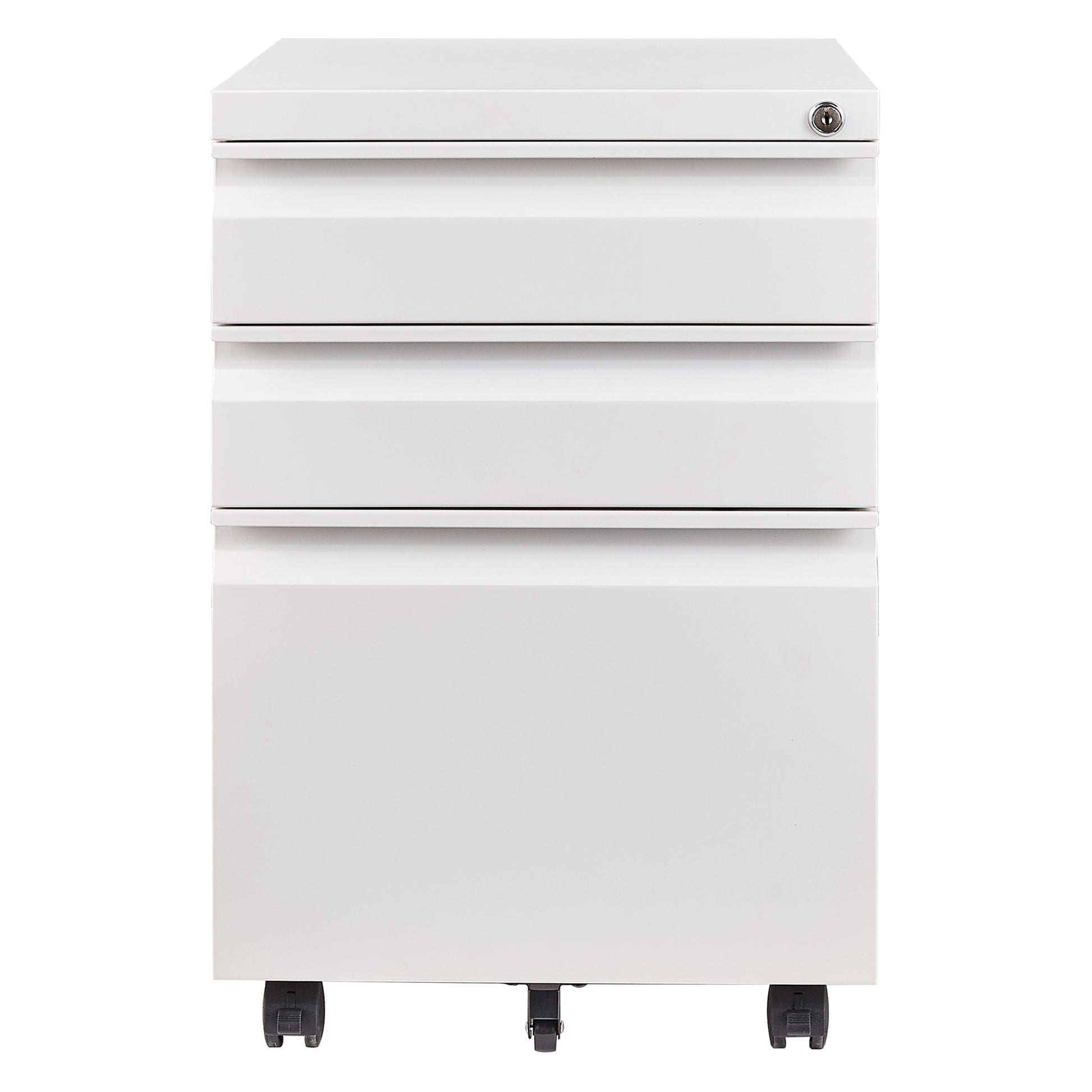 3 Drawer File Cabinet with Lock, Steel Mobile Filing white-metal