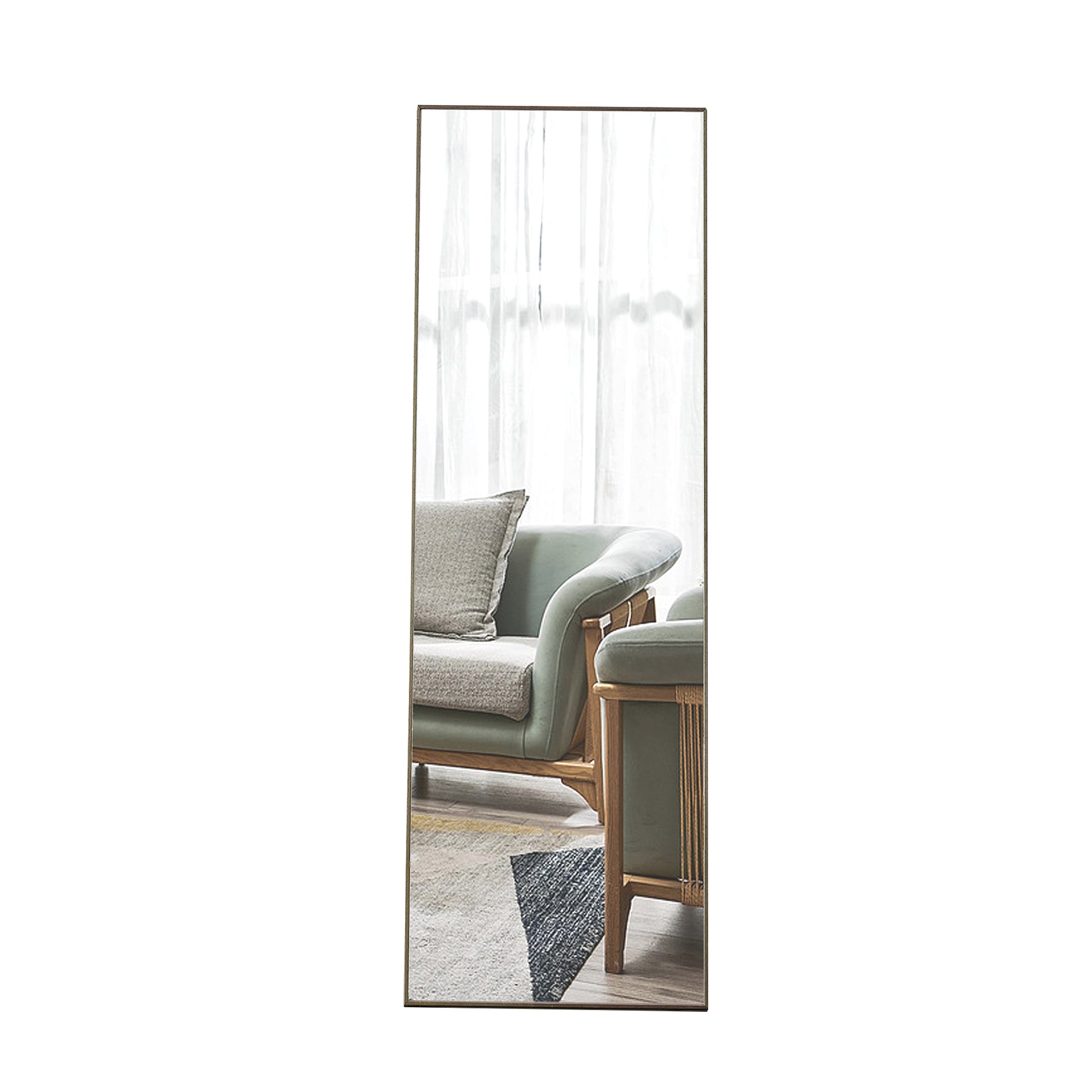 4 Rd Generation Gray Solid Wood Frame Full Length Mirror, Dressing Mirror, Bedroom Porch, Decorative Mirror, Clothing Store, Floor Standing Large Mirror, Wall Mounted.60"*17" Gray Glass