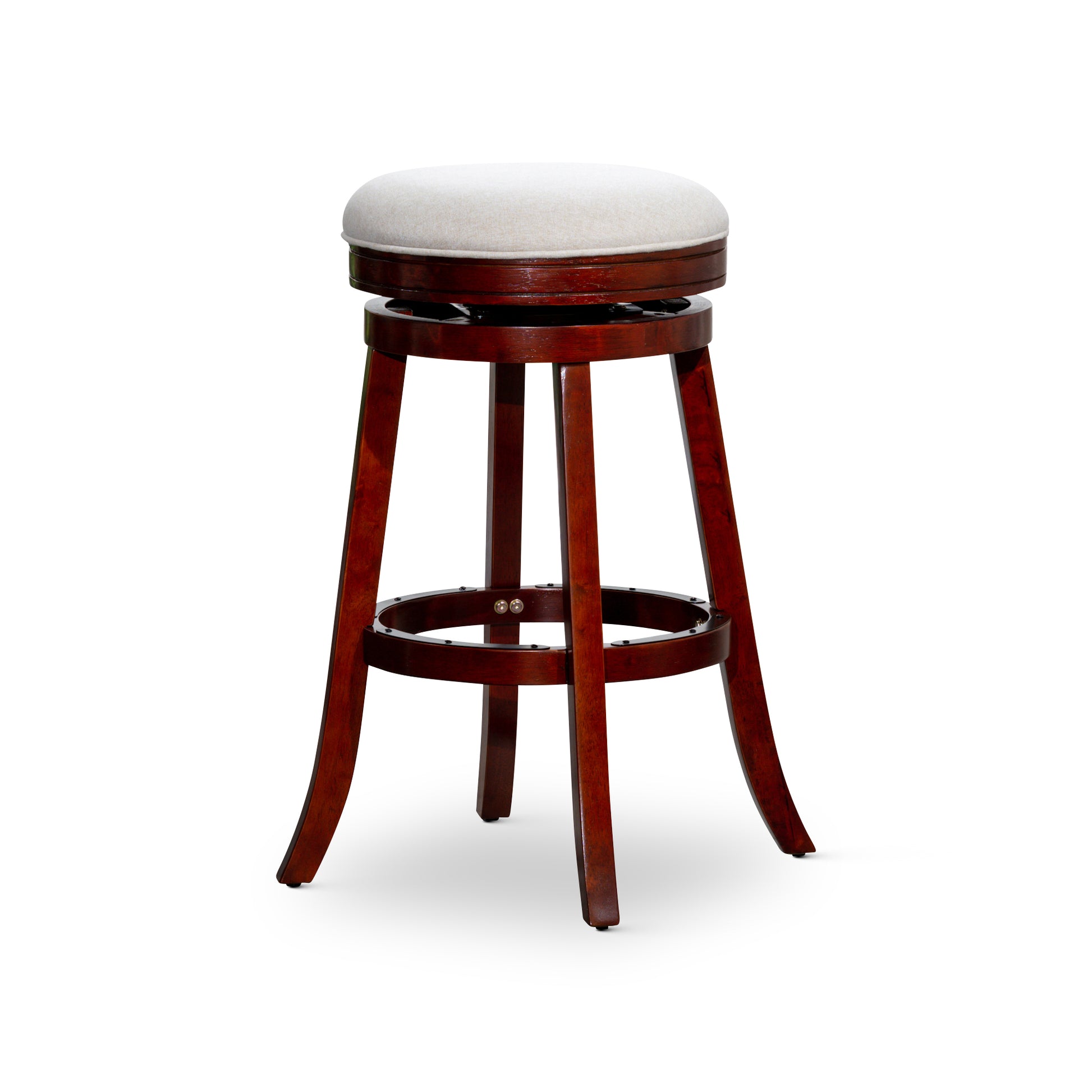 30" Bar Stool, Cherry Finish, Beige Fabric Seat Cherry Fabric