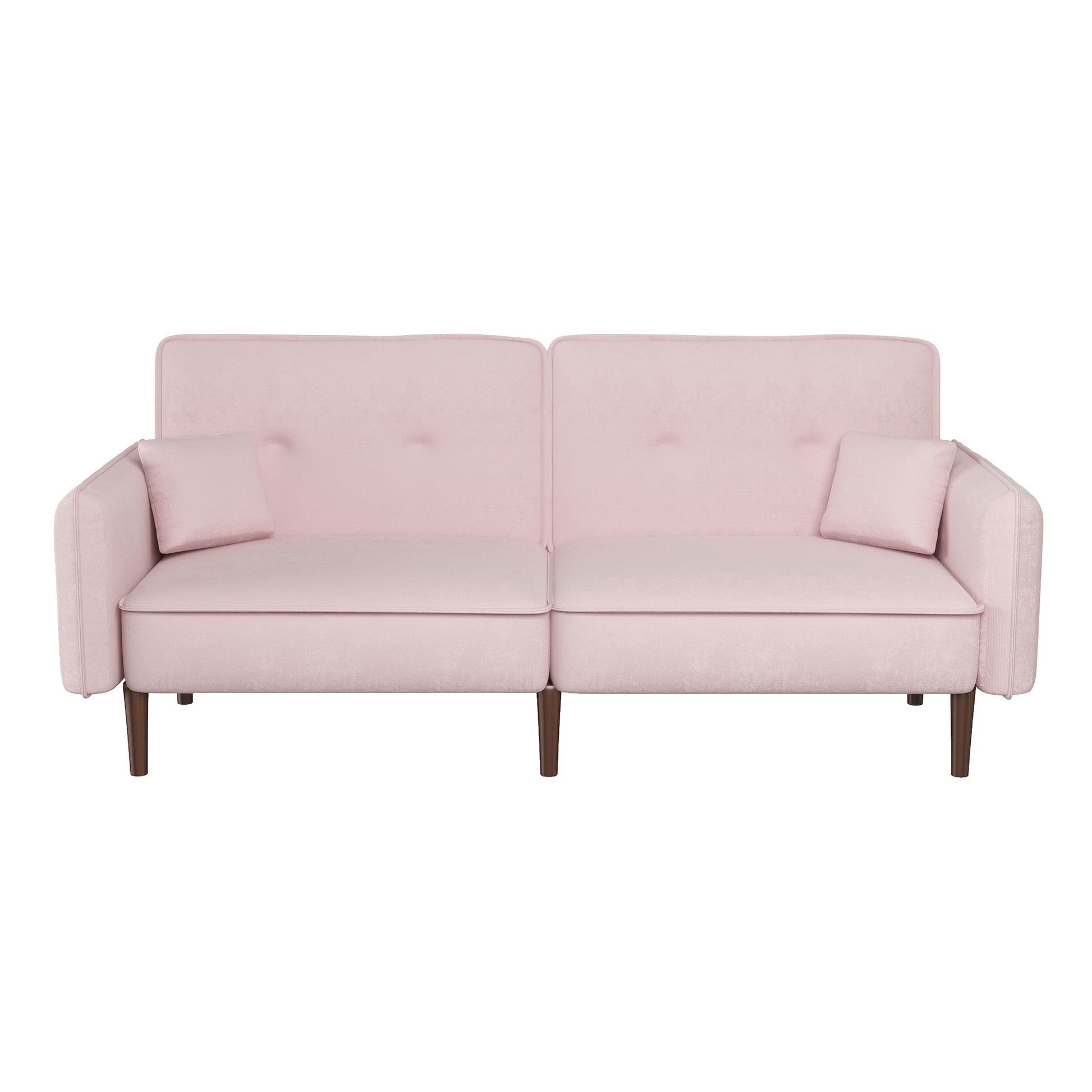 Convertible Sofa Bed With Wood Legs In Velvet Pink Pink Foam Velvet
