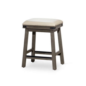 24" Counter Stool, Weathered Gray Finish, French Gray Leather Seat Gray Bonded Leather