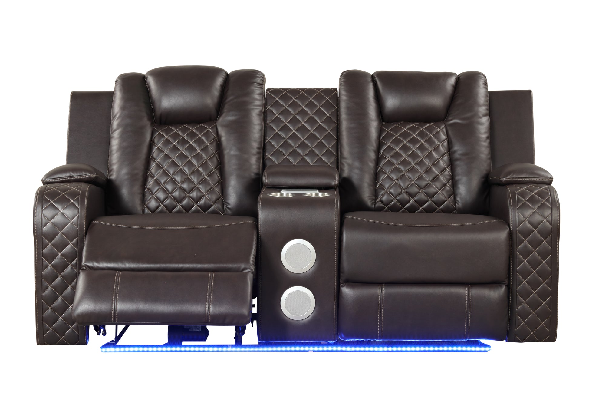 Benz Led & Power Recliner 3 Pc Made With Faux Leather In Brown Brown Faux Leather Metal Primary Living Space Medium Soft Cushion Back Heavy Duty Contemporary,Modern Solid Wood Mdf Faux Leather 6 Seat