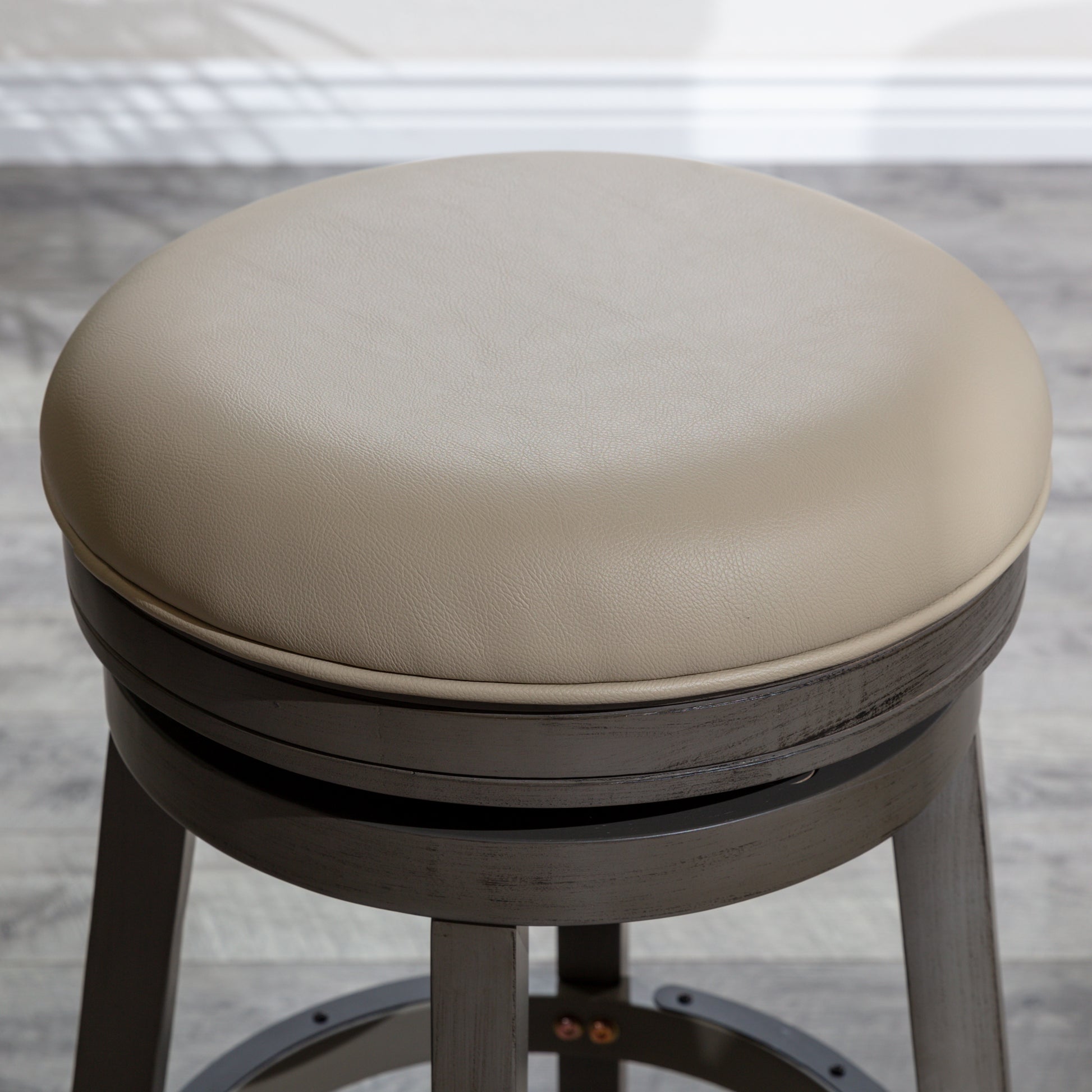 30" Bar Stool, Weathered Gray Finish, French Gray Leather Seat Gray Bonded Leather