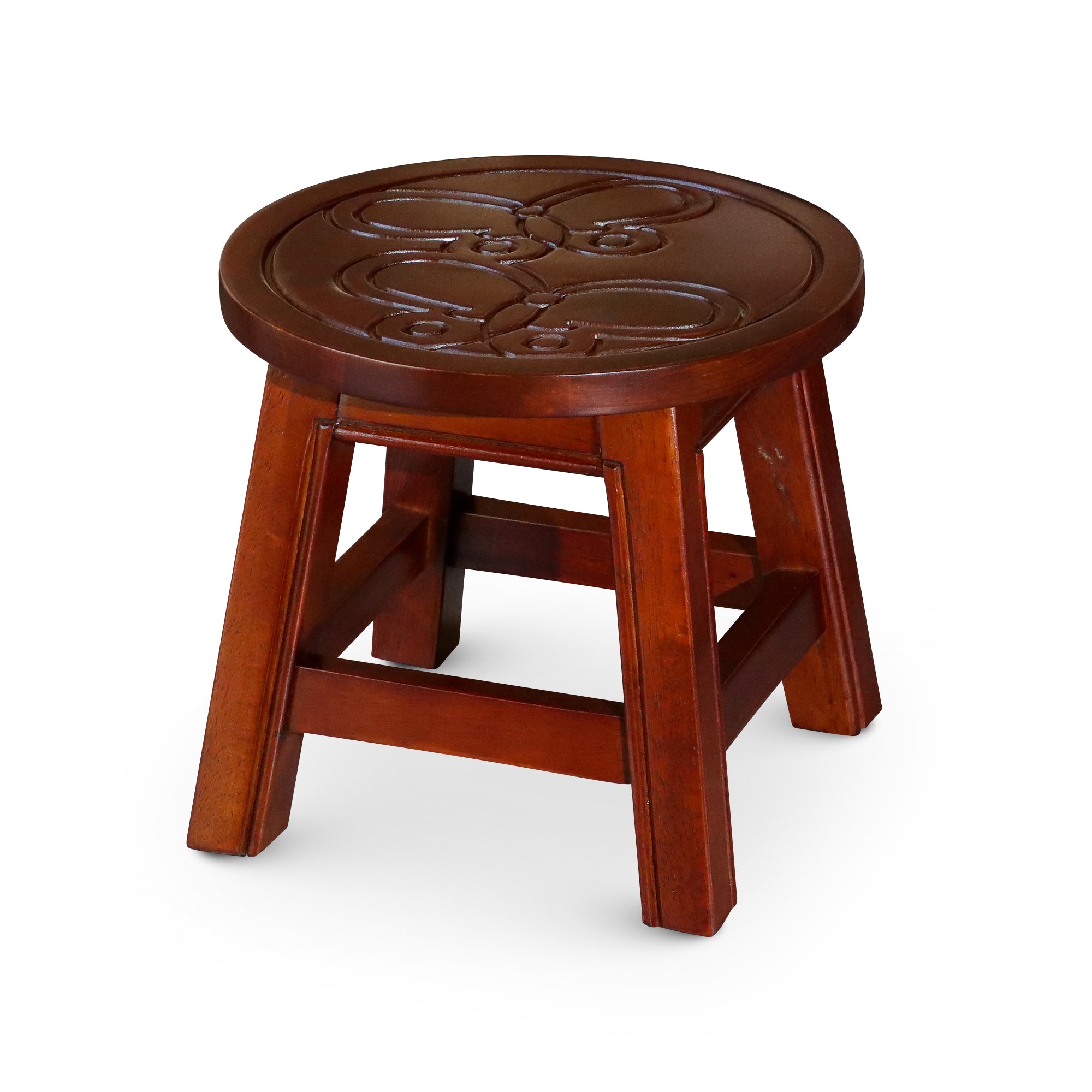 Carved Wooden Step Stool, Butterflies, Cherry Cherry Rubber Wood