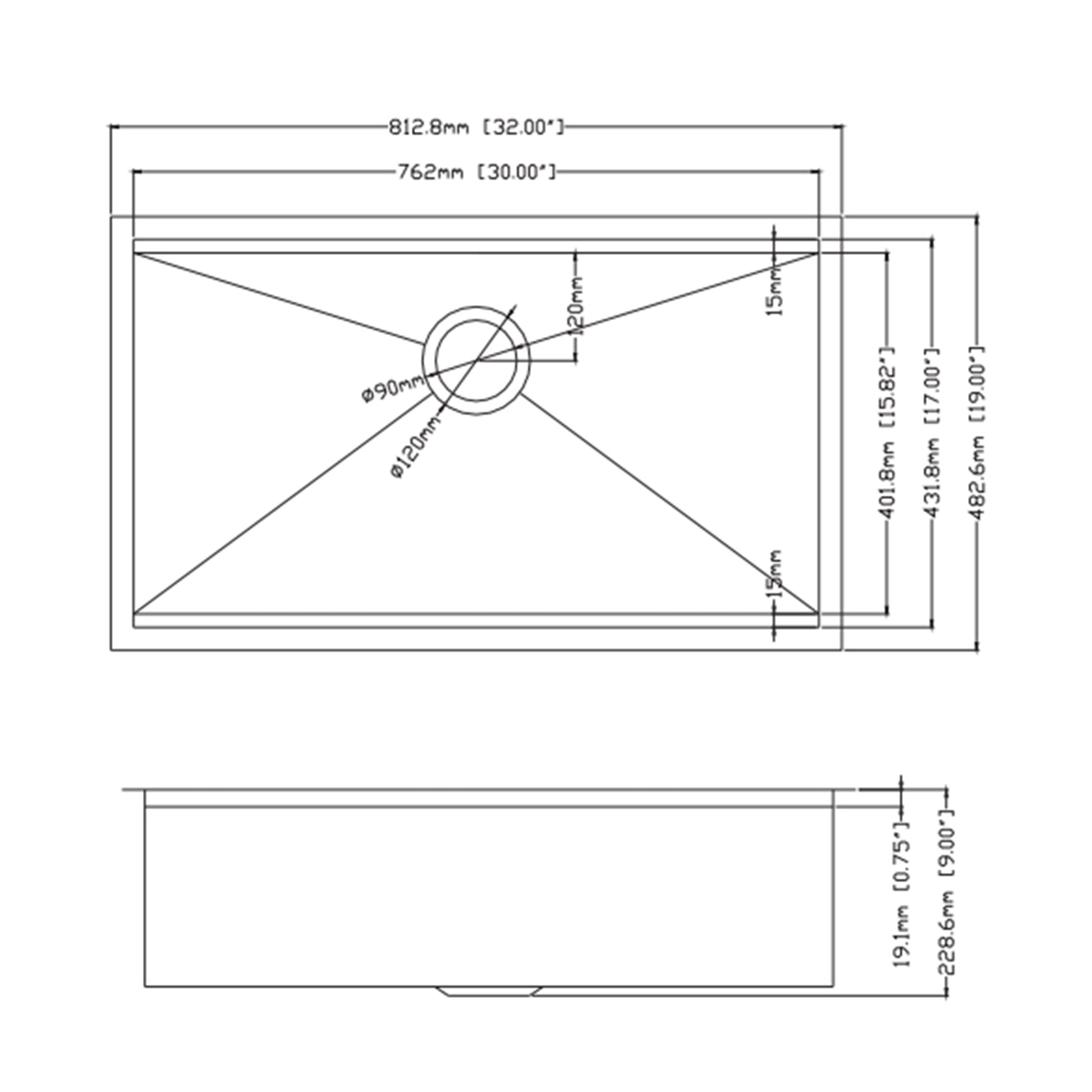 32X19 Inch Kitchen Sink Stainless Steel Single Blow Workstation Underment Kitchen Sink 18 Gauge Brushed Chrome Stainless Steel