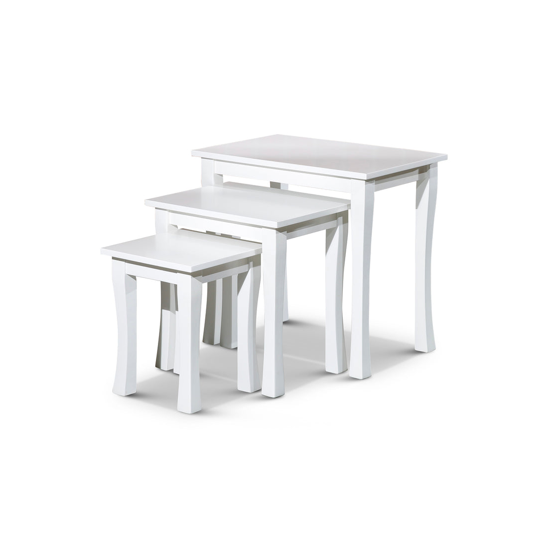 3 Piece Nesting Table Set, White White Rubber Wood