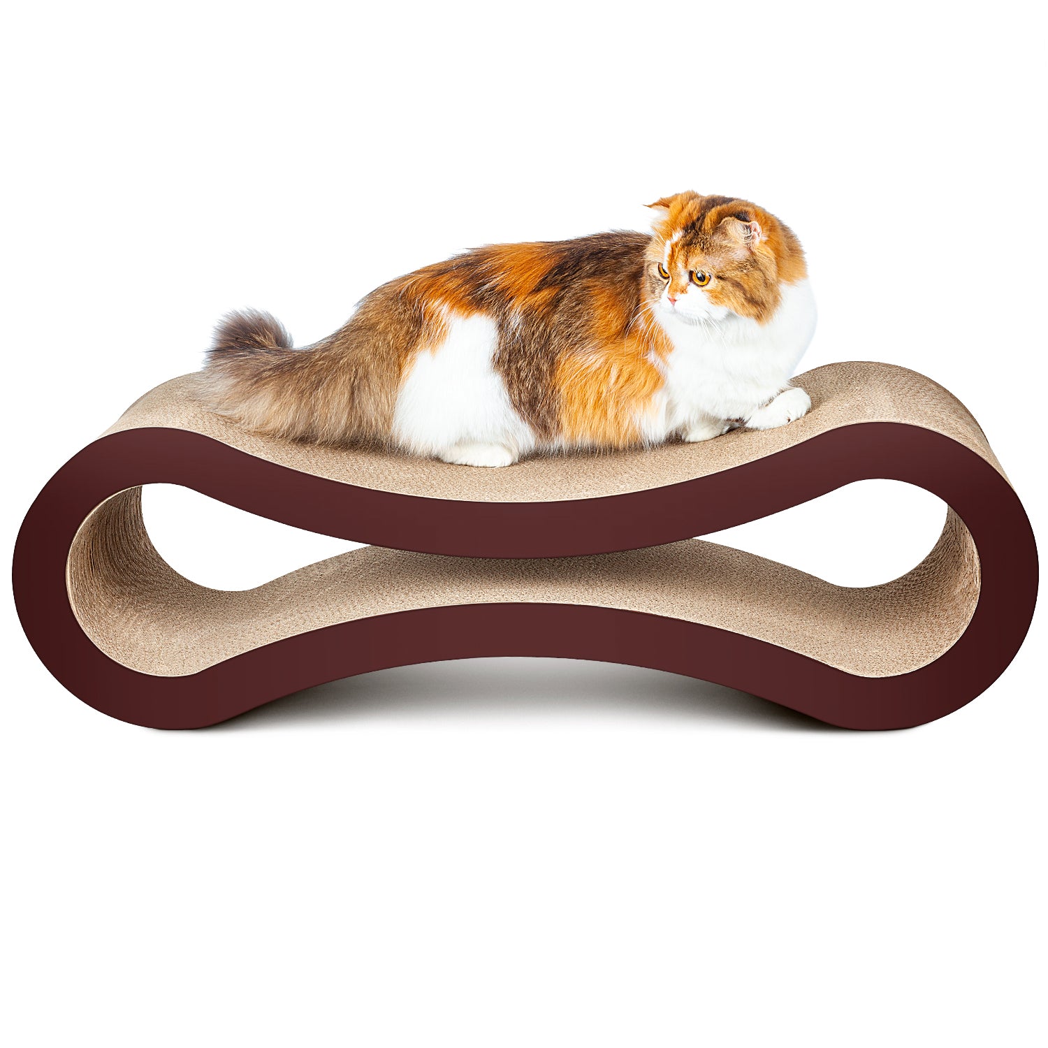 Fluffydream Cat Scratcher Cardboard, Scratching Pad House Bed Furniture Protector, Infinity Shape, Curved Brown Solid Wood