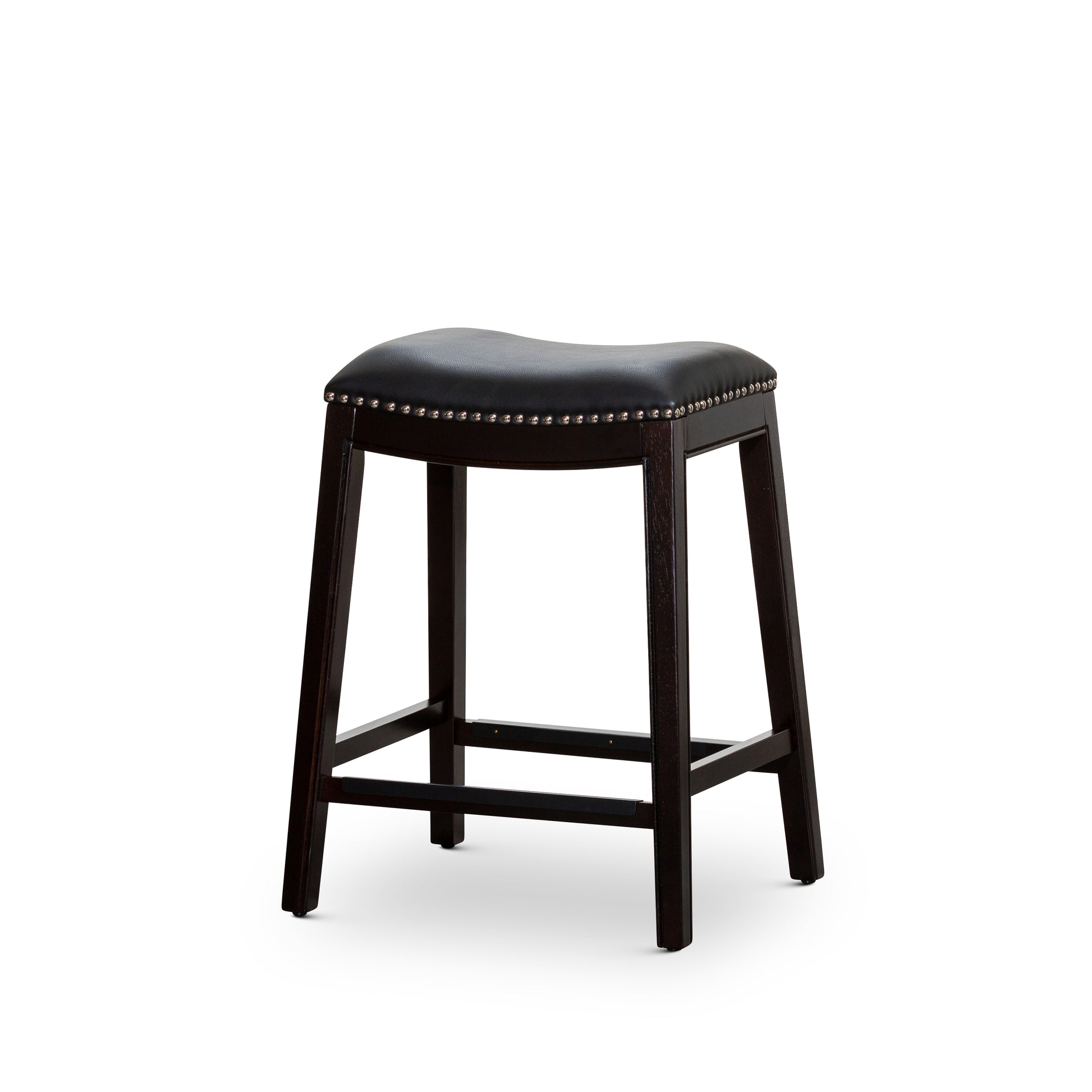 24" Counter Stool, Espresso Finish, Black Leather Seat Espresso Bonded Leather