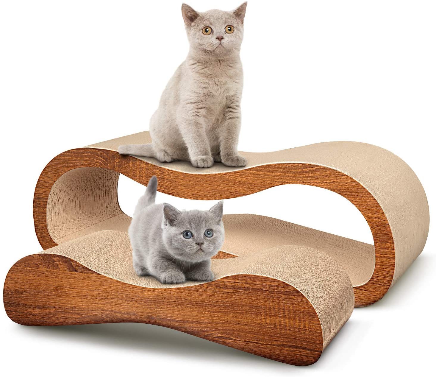 Fluffydream 2 In 1 Cat Scratcher Cardboard Lounge Bed, Cat Scratching Post, Durable Board Pads Prevents Furniture Damage,Large Brown Particle Board