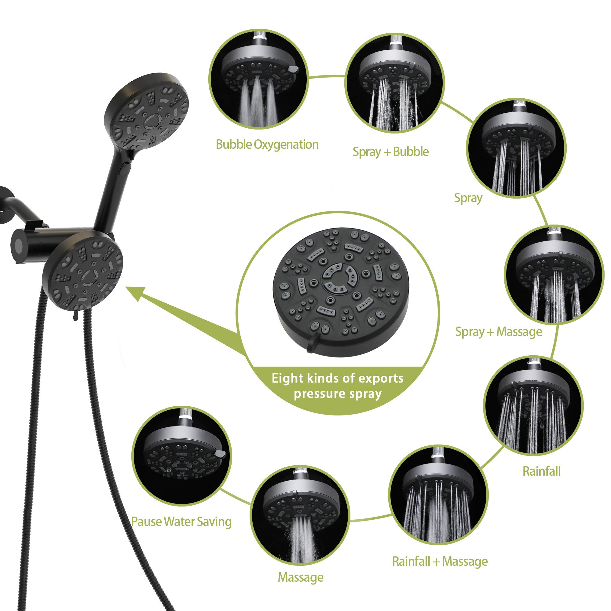Multi Function Dual Shower Head Shower System with matte black-plastic