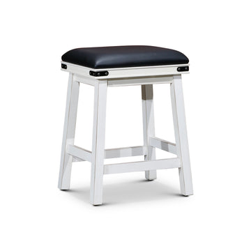 24" Counter Stool, Antique White Finish, Black Leather Seat Antique White Bonded Leather