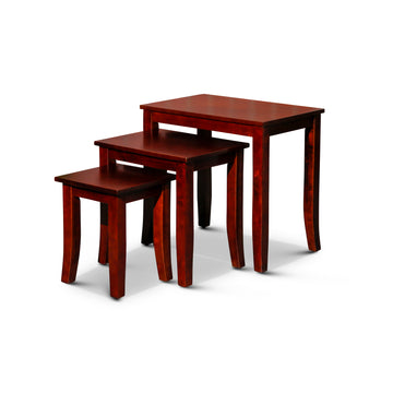 3 Piece Nesting Table Set, Cherry Cherry Rubber Wood