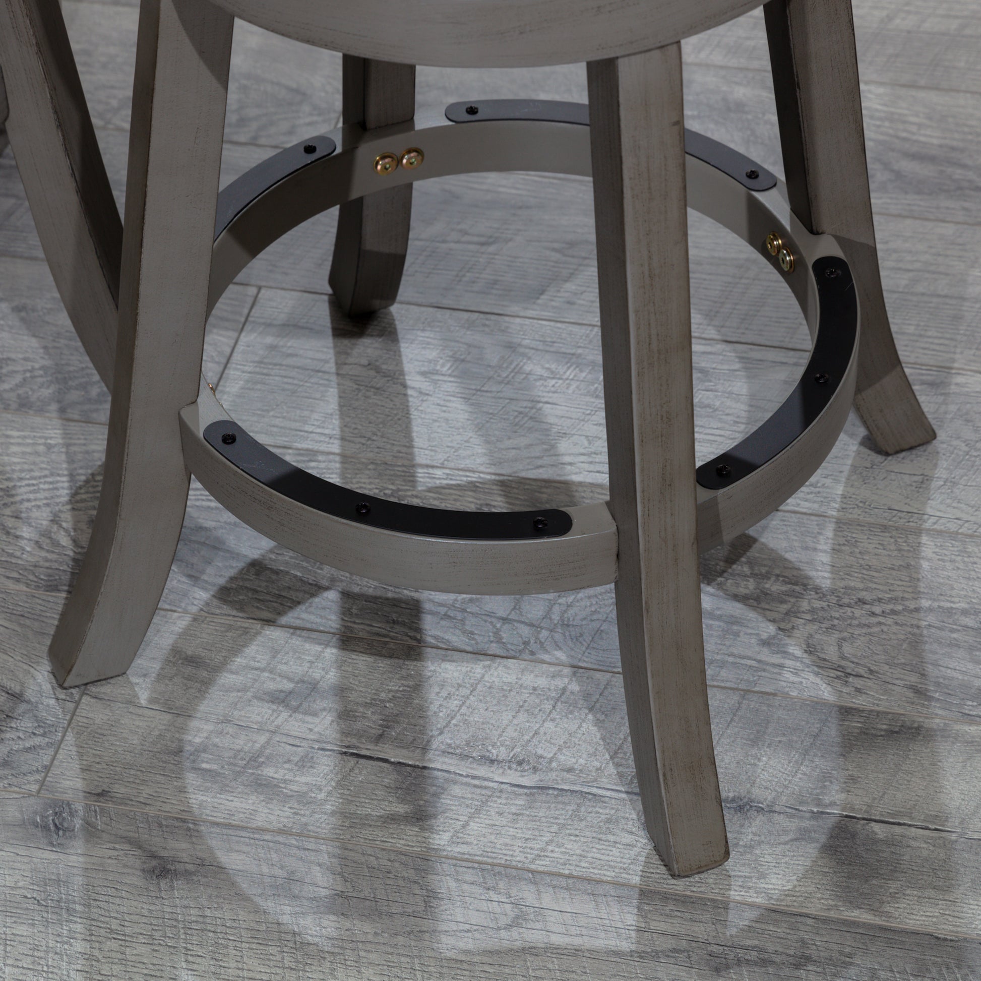 30" Bar Stool, Weathered Gray Finish, Beige Fabric Seat Gray Fabric