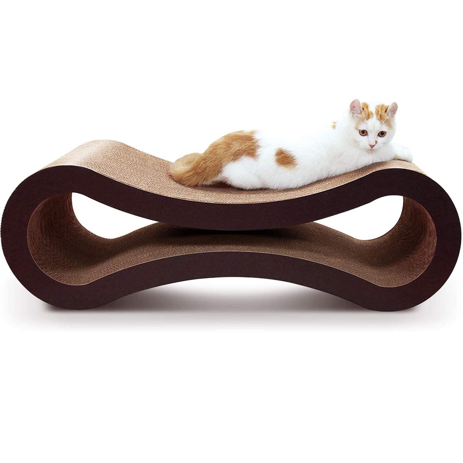 Fluffydream Cat Scratcher Cardboard, Scratching Pad House Bed Furniture Protector, Infinity Shape, Curved Brown Solid Wood