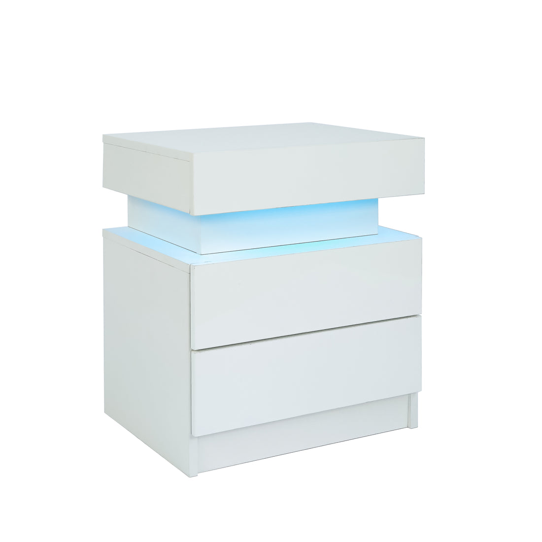 Led Nightstand Modern White Nightstand With Led Lights Wood Led Bedside Table Nightstand With 2 High Gloss Drawers For Bedroom White Abs Pc Particle Board