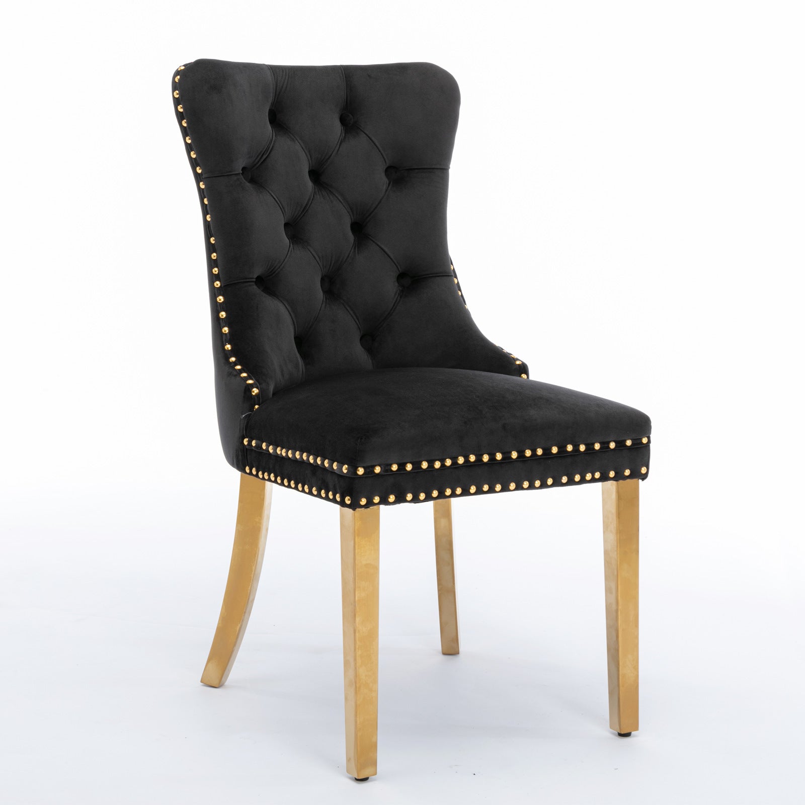 Nikki Collection Modern, High End Tufted Solid Wood Contemporary Velvet Upholstered Dining Chair With Golden Stainless Steel Plating Legs,Nailhead Trim,Set Of 2 Black And Gold, Sw1601Bk Black Foam Velvet