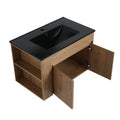 30 Inch Bathroom Vanity With Black Ceramic Basin And Adjust Open Shelf Kd Packing Imitative Oak Plywood