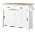 Kitchen Cart With Rubber Wood Drop Leaf Countertop, Concealed Sliding Barn Door Adjustable Height,Kitchen Island On 4 Wheels With Storage Cabinet And 2 Drawers,L52.2Xw30.5Xh36.6 Inch, White White Mdf