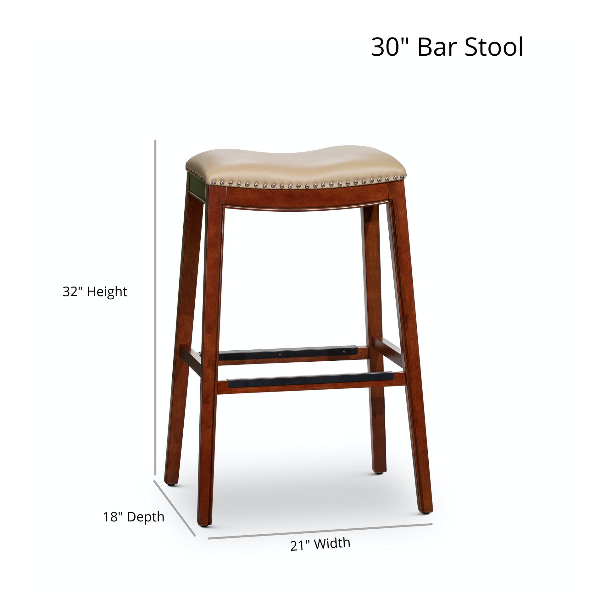 30" Bar Height Saddle Stool, White Finish, Gray Leather Seat White Polyester Bonded Leather