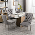 Nikki Collection Modern, High End Tufted Solid Wood Contemporary Velvet Upholstered Dining Chair With Chrome Stainless Steel Plating Legs,Nailhead Trim,Set Of 2,Gray And Chrome, Sw1701Gy Rubberwood Gray Dining Room American Design Rubberwood Wing Back