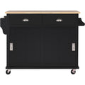 Kitchen Cart With Rubber Wood Drop Leaf Countertop, Concealed Sliding Barn Door Adjustable Height,Kitchen Island On 4 Wheels With Storage Cabinet And 2 Drawers,L52.2Xw30.5Xh36.6 Inch, Black Black Mdf