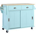 Kitchen Cart With Rubber Wood Drop Leaf Countertop, Concealed Sliding Barn Door Adjustable Height,Kitchen Island On 4 Wheels With Storage Cabinet And 2 Drawers,L52.2Xw30.5Xh36.6 Inch, Mint Green Mint Green Mdf