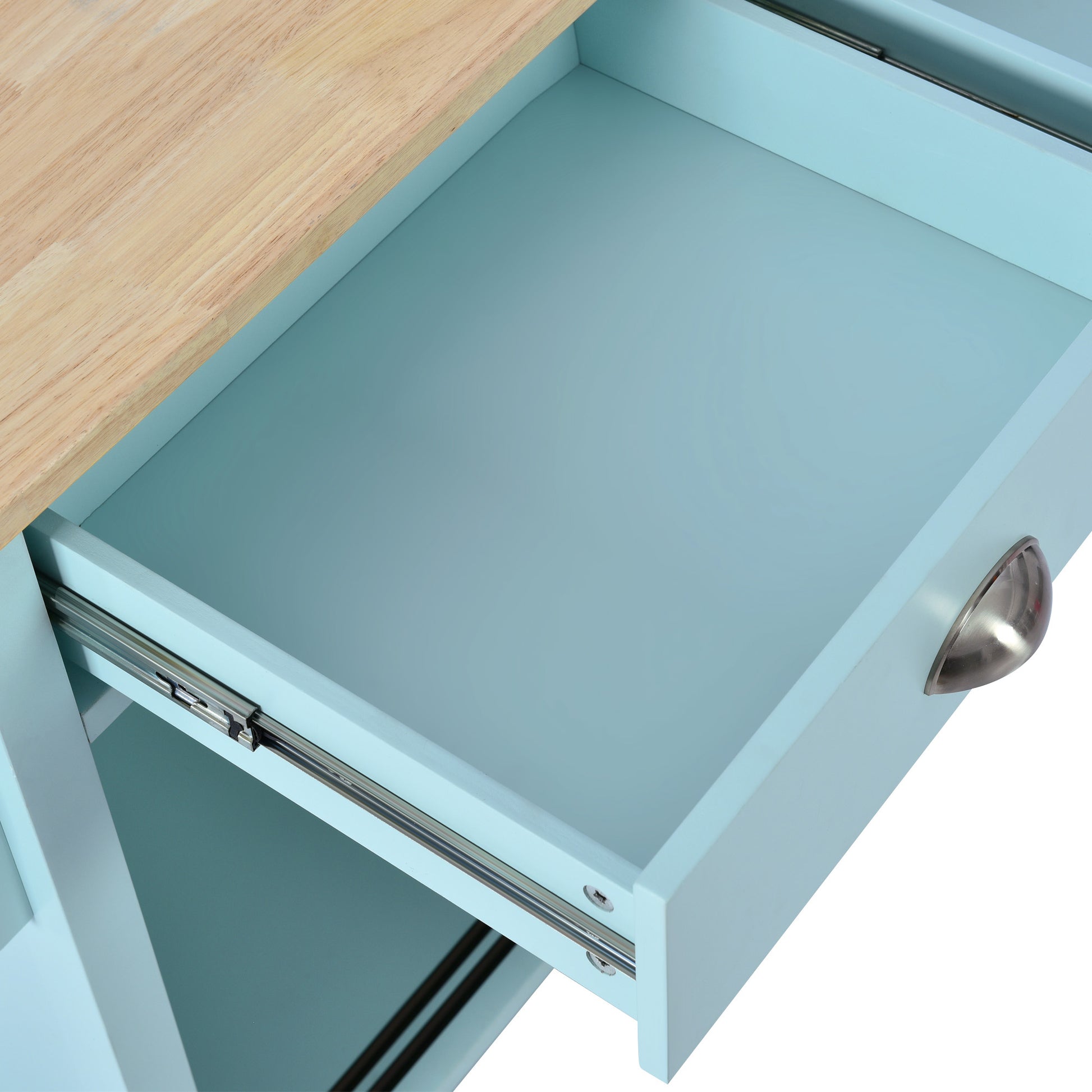 Kitchen Cart With Rubber Wood Drop Leaf Countertop, Concealed Sliding Barn Door Adjustable Height,Kitchen Island On 4 Wheels With Storage Cabinet And 2 Drawers,L52.2Xw30.5Xh36.6 Inch, Mint Green Mint Green Mdf